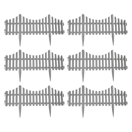 Tradineur - Pack de 6 Vallas de plásticos Decorativas de jardín - Borde para cespéd, Plantas, Flores, decoración de Exterior - N.º 5-32,5 x 60 x 0,7 cm - Color Gris Claro