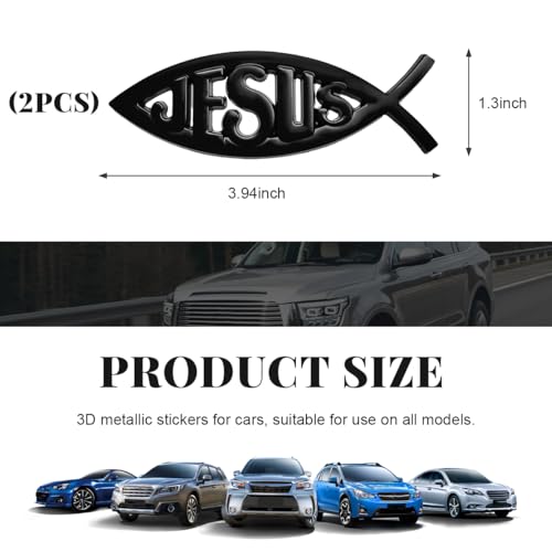 Image of DXNQ 2PCS Jesus Fish Decal Sticker, 3D Car Decal Jesus Christian Fish Symbol Chrome Emblem, Faith Fish Stickers Religious Metal Badge Auto Decor for Truck Motorcycle Fridge (Black)