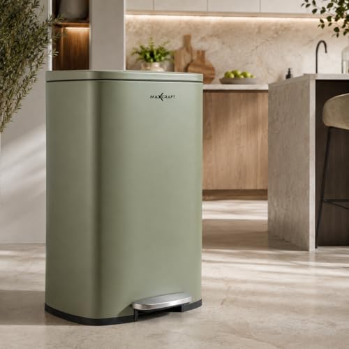 MAXCRAFT M&uuml;lleimer 50 Liter aus Stahl Treteimer Abfalleimer mit Inneneimer aus Kunststoff - Sanft Schlie&szlig;end mit Deckel, f&uuml;r K&uuml;che, Badezimmer oder B&uuml;ro - in Gr&uuml;n