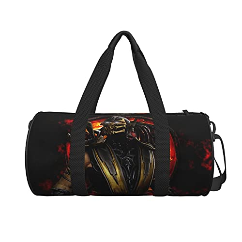 Moerpusi Mortal Kombat Travel Bag 189inch Sports Training Cylinder Bag Foldable Duffle Strap Bag With Compartment Packable Duffel Bag Men Women