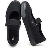 Uoidru Women's Mary Jane Canvas Shoes Fashion Sneakers with Velcro Casual Slip on Shoes for Women(Full Black,US9)