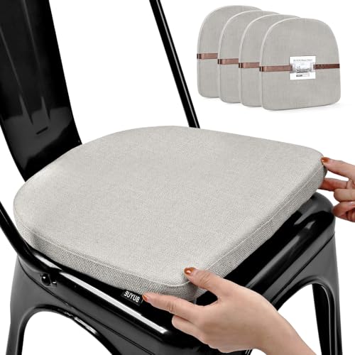 Image of BUYUE Friendly Woven Fabric 14x14 Magnetic Cushions for Metal Chair Set of 4, Enhanced Anti-Slip Seat Pads for Dining Kitchen Cafe Stackable Chairs (U-Shape, Light Grey, 4 Counts)