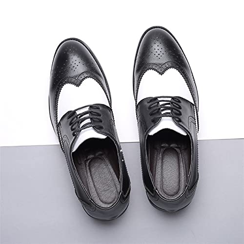 Oxford Dress Shoes for Men Lace Up Two Tone Wing tip Black and White Derby Shoes PU Leather Low Top Non Slip Block Heel Anti-Slip Slip Resistant Prom (Color : Black, Size : 11)3