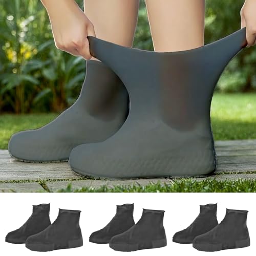3Pcs Waterproof Emulsion Shoe Covers for Men and Women Universal Fit Shoe Protector for Outdoor and Indoor Reusable Non-Slip Guard (Black M)