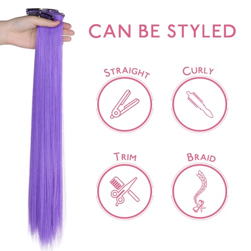 Image of WENNALIFE 12 PCS Light Purple Hair Extensions Clip in, Colored Clip in Hair Extensions for Kids Highlights Rainbow Hair Clips for Girls Synthetic Straight Pop-up Style Colorful Girls Hair Accessories