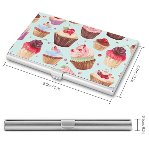 Slim Metal Business Card Holder - Cupcake Pattern Aluminum Alloy Card Case with Buckle Closure, Holds 20 Cards & Cash, Professional Credit Card Size ID Holder for Men Women Gift2
