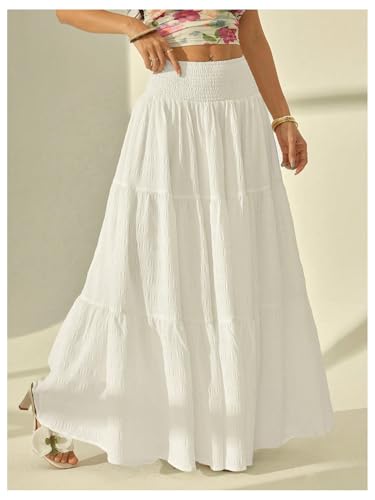 GORGLITTER Women's Tiered Ruffle A Line Maxi Skirt High Waisted Flowy Y2k Coquette Long Skirts2