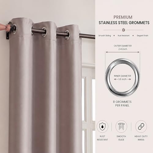 Image of Clasiko Champagne Taupe Blackout Eyelet Door Curtains Set of 2, (7 Feet) 54 x 84 Inches, Room Darkening & Noise Reduction Curtains with Tiebacks