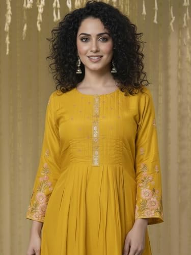 Image of Varanga Women Yellow Blossom Kurta Set