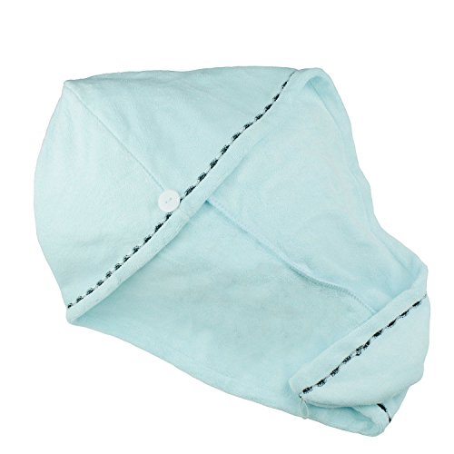 Toalla de secado rápido para el cabello de Boocy. Toalla de microfibra, tipo turbante (color celeste).