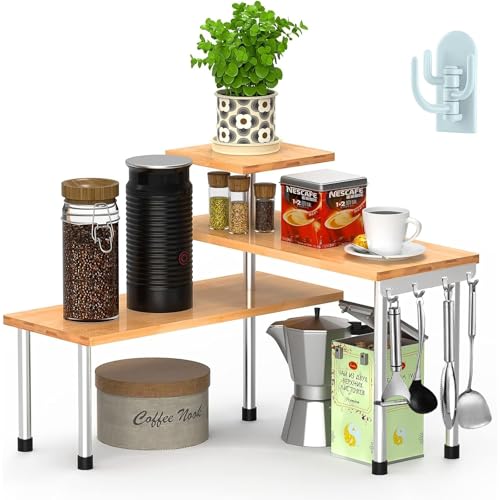 Wuciray Porte Epices Cuisine Étagère D'angle de Cuisine Rangement de 3 Niveaux en Bambou pour Salon Salle à Manger