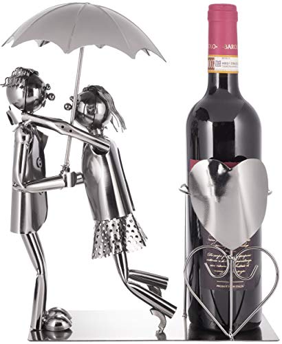 Brubaker Coppia Portabottiglie Vino con Ombrello - Oggetto Decorativo - Supporto per Bottiglie di Metallo - con Biglietto d'Auguri per Il Vino Regalo