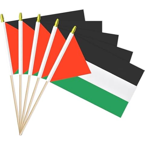20 Pack Small Palestine Flag Stick 5'' x 8'' - Handheld Palestinian Tri-color Flags with Wooden Sticks Spear Top, Mini Country Flag Hand Waving Sticks for National Day Palestinian-themed Decorations Cover