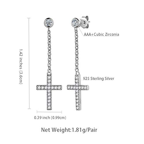 Mens Cross Small Earrings Dangle 925 Sterling Silver Minimalist Drop Crosss Chain Earring Tiny Women Crystal Cubic Zirconia Jewelry Christmas Gift Birthday Gift De0168W #TOP5
