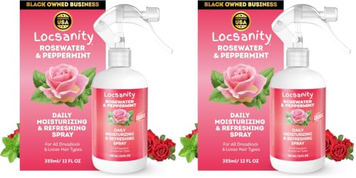 Image of Loc Spray - Locsanity Daily Moisturizing Rosewater & Peppermint Spray for Locs, Dreadlocks - Lightweight Frizz Control Hair & Scalp Moisturizer - Natural Loc Care (12 fl oz) (Pack of 2)