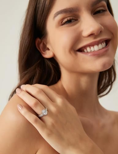 Image of EAMTI 1.5CT 925 Sterling Silver Cubic Zirconia Bridal Rings Sets Oval Cut CZ Engagement Rings Wedding Band For Women Size 4-10