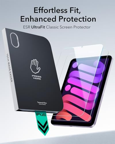 ESR 2 Stück, für iPad Mini 7 (A17 Pro, 2024)/Mini 6. Generation (2021) für Panzerglas, Schutzfolie mit UltraFit Ablage, 9H Härte, Kratzfest, HD-Klarheit, Blasenfrei, Pencil (USB-C)/Pro Unterstützung
