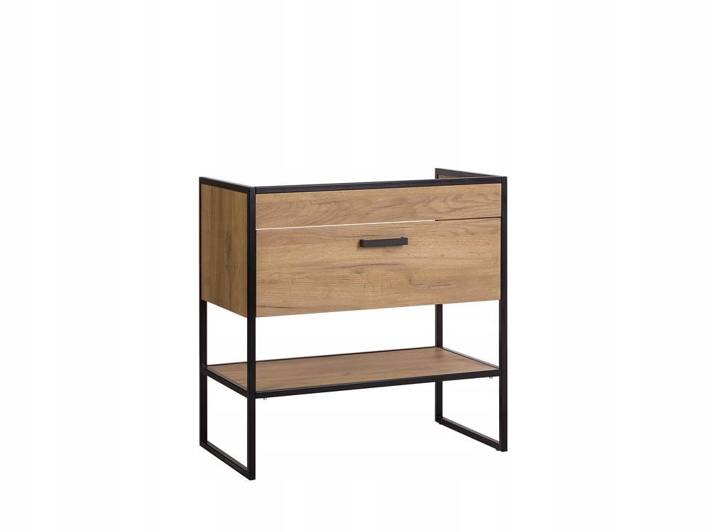 Metalowa szafka łazienkowa pod umywalkę szuflada 80 cm dąb loft złoty matowy - meble łazienkowe