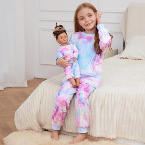QPANCY Matching Doll & Girls Fleece Pjs Set kids Fall Winter Long Sleeve Sleepwear 2 Piece Pajamas4