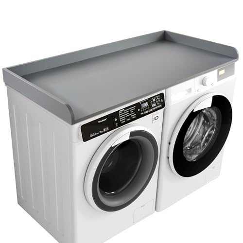 Kaboon Washer Dryer Countertop 58" x 28" Extra Large Version, Melamine Countertop with 3.5" Edge Rails, Laundry Room Organization, Grey