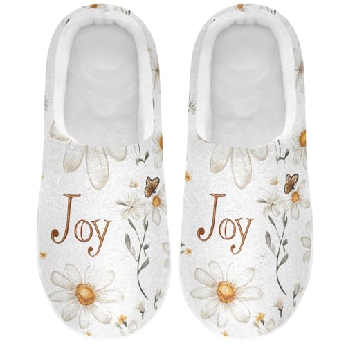 JUNZAN Rustic Daisy White Mens Home Cotton Slipper Comfort Memory Foam Hotel Slippers for Indoor Birthday Presents 6-7