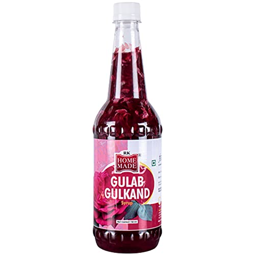 Image of RK HOME MADE NATURAL SYRUP Gulab Gulkand Syrup Concentrate Syrup & Squash 750ML | Gluten Free, 100% Vegan, Low Fat | Rose Flavoured Refreshing Drink for Home, Party & Summer Beverages
