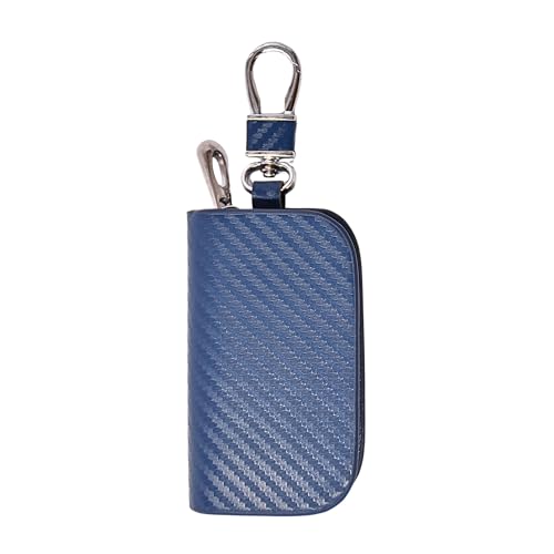 Image of KMH Premium Carbon Fiber Blue Car Key Wallet Bag | Smart Keychain Holder with Metal Hook Keyring Zipper Bag | Wallet for Key Cover Shell Case Pouch Holder, Key Zipper Fob Protector - Pack of 1