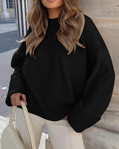 Image of PRETTYGARDEN Women's Fall Fashion Cozy Oversized Sweaters | Soft Warm,Ribbed Chunky Knit,Crewneck Long Sleeve,Loose Fit Fuzzy, Pullover Tops,Dressy Casual Blouses,Holiday Winter Outfits