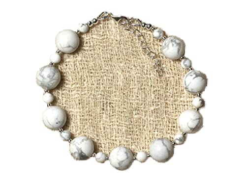 Bracelet en howlite véritable taillée et fermoir précieux plaqué argent collection LCBR-3569
