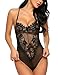 ADOME Women One Piece Lingerie Lace Fishnet Teddy Lace Bodysuits Mesh Babydoll Black M