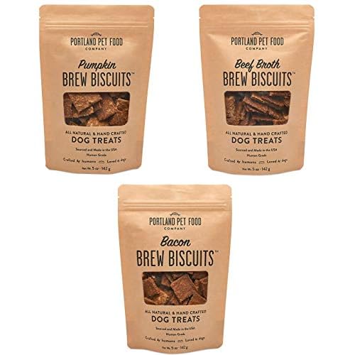 CRAFTED BY HUMANS LOVED BY DOGS Portland Pet Food Company Brew Biscuit Dog Treats (3 x 5 oz Bags Variety Pack) – Mixed Flavors –All Natural, Human-Grade, USA-Sourced and Made