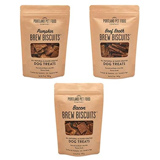 CRAFTED BY HUMANS LOVED BY DOGS Portland Pet Food Company Brew Biscuit Dog Treats (3 x 5 oz Bags Variety Pack) – Mixed Flavors –All Natural, Human-Grade, USA-Sourced and Made