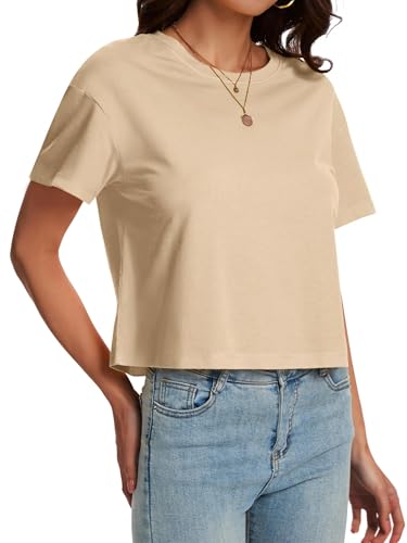 Image of SMENG Women's Workout Crop Tops UPF50+ Cotton Soft Breathable Tshirt Loose Short Sleeve Yoga Athletic Shirt