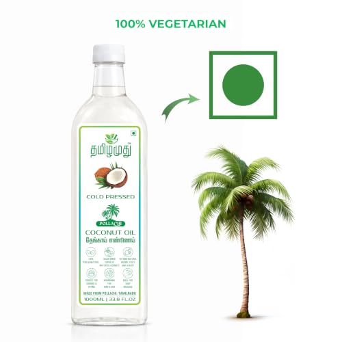 Image of TAMILAMUTHU Pollachi Coconut Oil | Cold Pressed | Multipurpose Use for Cooking, Hair & Skin Care, Massage, Baby Care and Oil Pulling | 1000 ml