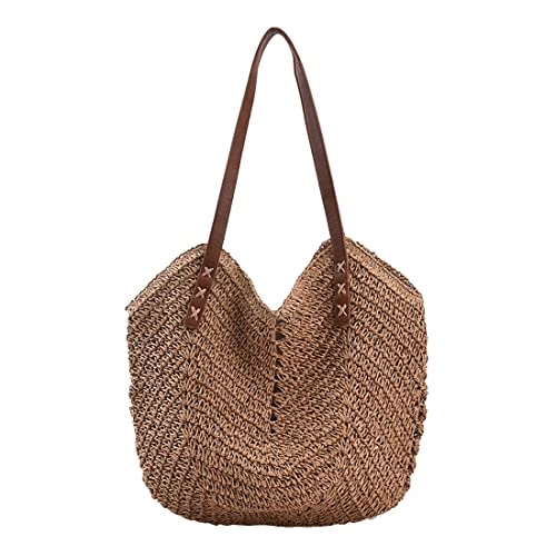 Image of Hand-woven Soft Large Straw Shoulder Bag Retro Boho Tote Bags Summer Beach Bag Rattan Handbag