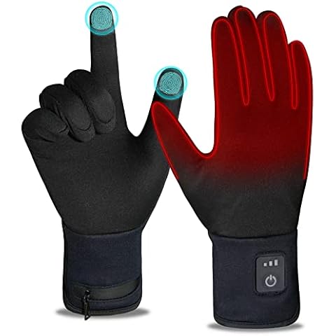 Heated Glove Liners Thin, Heated Electric Gloves for Men Women Rechargeable Battery with Touchscreen, Hand Warmers Gloves for Motorcycle Ski Work Arthritis Raynauds Hunting by V.Step Black, L Cover