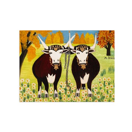 Peinture Maud Lewis Deux bœufs tableau de décoration murale 50x65