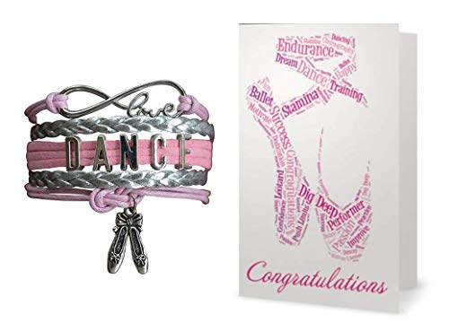 Infinity Collection Dance Bracelet & Card Gift Set, Dance Jewelry - Pink Ballet Shoe Dance Bracelet for Dance Recitals