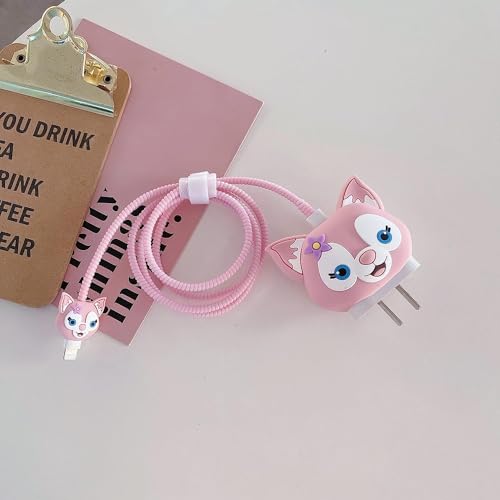 Image of Meyaar Silicone Protective Case for Apple 20W & 18W iPhone USB-C Power Adapter Charger and for USB Lightning Cable, 3D Cartoon Case for iPhone Charger 18W /20W Only (Kitty (Pink))