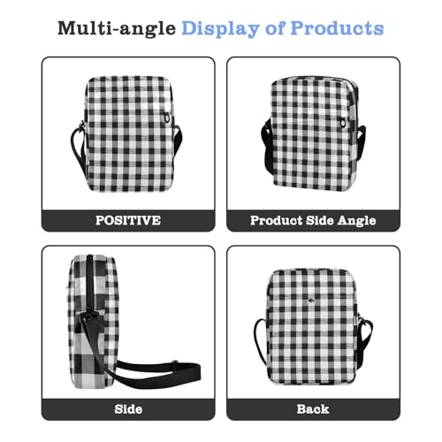 crossbody messenger bag shoulder bags Cross Over Purse Adjustable Strap for Casual Casual- Plaid Black White4