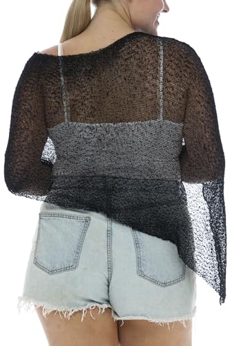Back From Bali Womens Plus Size Sheer Poncho Shrug - Lightweight Knit Pullover Bolero Sweater 2X 3X 4X2