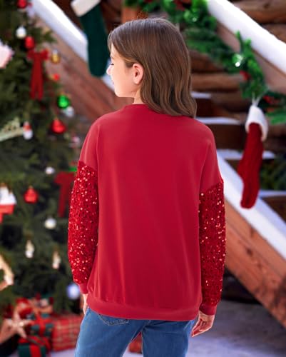 Image of BesserBay Girls Christmas Sequin Shirt Patchwork Long Sleeve Crop Tops 6-14 Years