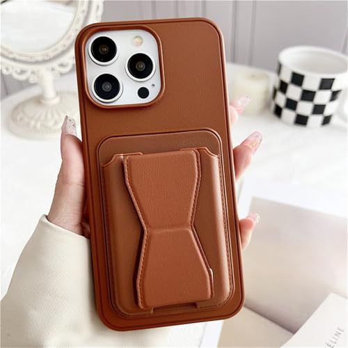 Coque pour iPhone 13 de luxe en cuir marron avec support antichoc et fente carte