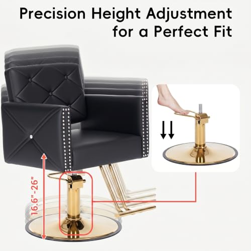 Image of Barber Chair with Rivets, Black Salon Chair for Hair Stylist, 360 Degree Swivel, Heavy Duty Hydraulic Pump, Professional Styling Chair for Salon and Spa, Gold