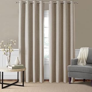 CUCRAF Full Blackout Curtains,Sun Blocking Thermal Insulated Linen Eyelet Curtains for Living Room, Khaki, 2 Panels, W46 x L72 inch