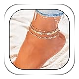 Zoestar Three-Layer Anklet Ankle Bracelet Foot Chain with Leaves Accessories Foot Jewelry for Women and Girls(Gold)