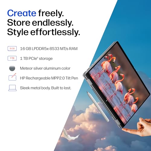 Image of HP OmniBook X Flip OLED (Previously Envy) Intel Core Ultra 5 226V, 40 Tops (16GB LPDDR5x,1TB SSD) 3K, Touch, 120hz,14'' /35.6cm, Win11, Office24, Meteor Silver, 1.38kg, fm0099TU,Pen, Next Gen AI Laptop