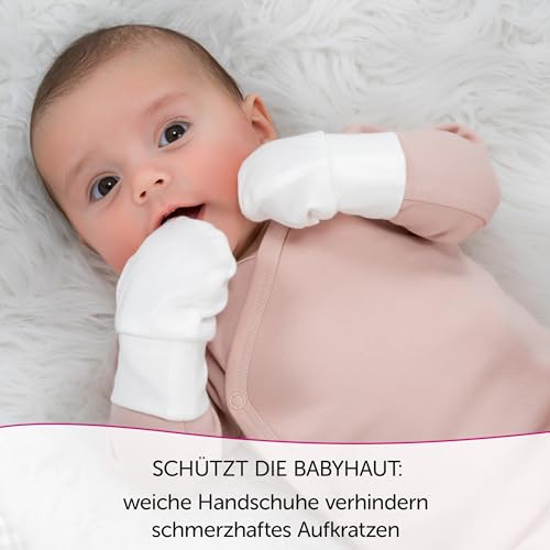 LaLoona Kratzfäustlinge/Kratzhandschuhe Set mit elastischem Bund - 3 Paar Baby Handschuhe gegen Kratzen, 100% Baumwolle, OEKO-TEX® Standard 100 geprüft - Weiß