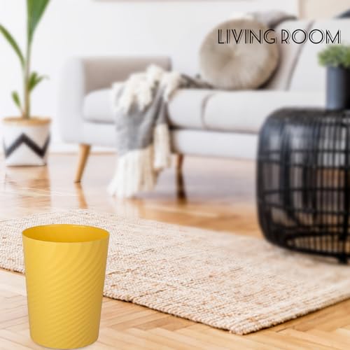 Image of UUJOLY Plastic Small Bathroom Trash Can Wastebasket Garbage Can, Yellow | Sturdy-Easy to Clean, Bathroom, Laundry Room, Kitchen, Office, Kids Room, Dorm, Bedroom, 1.8 Gallon