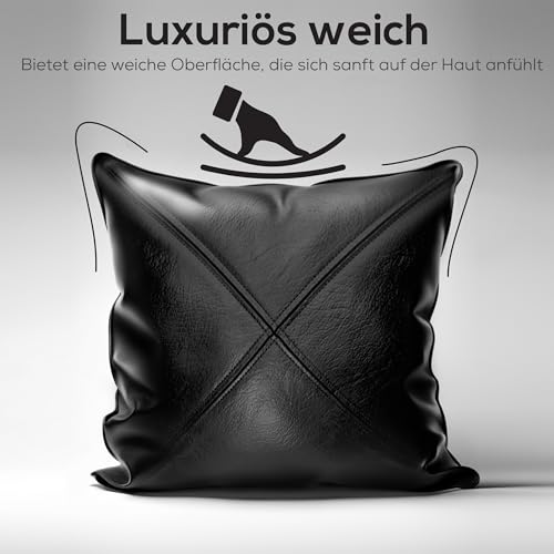 Royal Phoenix® Lederkissen aus echtem Rindsleder - weiches und atmungsaktives Nappaleder (Schwarz, 40 x 40 cm)